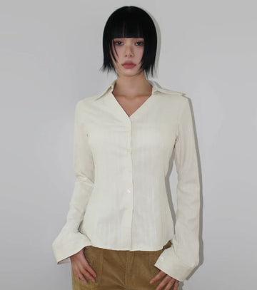 SUEDE STRIPE V-NECK SHIRT